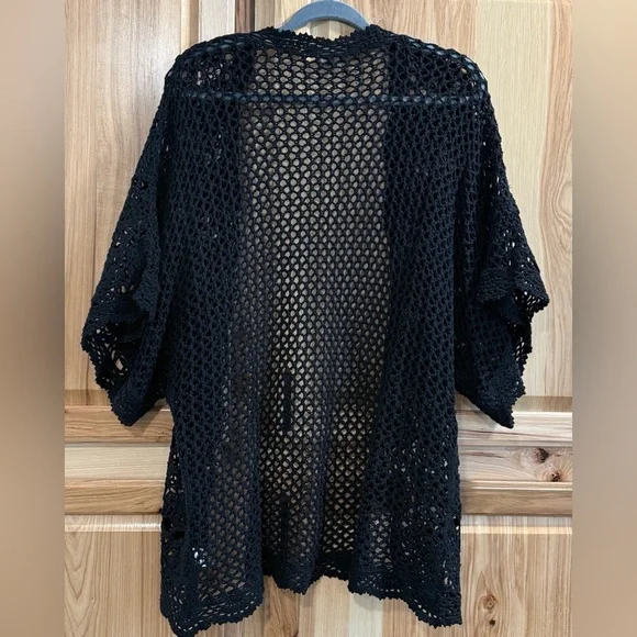 Jessica London Black Crochet Knit Open-Front Short Sleeve Cardigan Size 18/20 - Picture 6 of 11